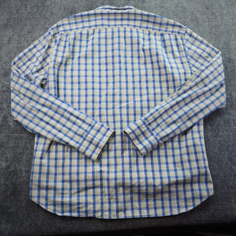 J Crew Flex Washed Shirt XL Slim Untucked Blue Yellow‎ Check Long Sleeve Button - Picture 7 of 8